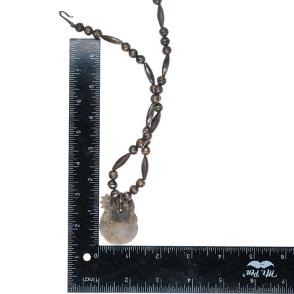 17" Vintage Navajo sterling silver beaded necklace with turquoise pendant