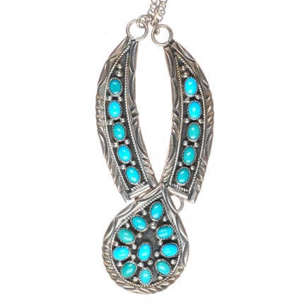 18" vintage Navajo sterling silver turquoise cluster bib necklace