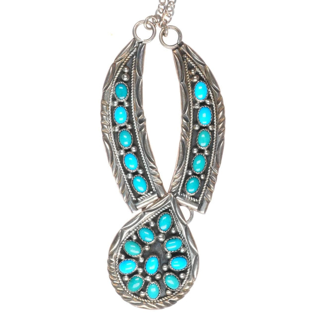 18" vintage Navajo sterling silver turquoise cluster bib necklace