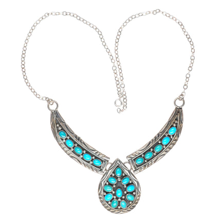 18" vintage Navajo sterling silver turquoise cluster bib necklace