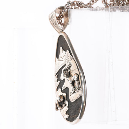 25.5" Fritson Toledo Navajo sterling silver necklace/pendant Deer/Bear overlay