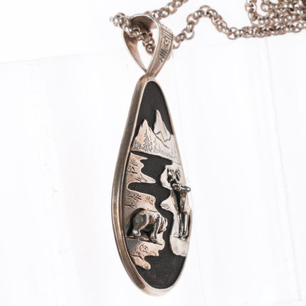 25.5" Fritson Toledo Navajo sterling silver necklace/pendant Deer/Bear overlay