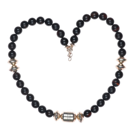22.5" vintage southwestern sterling silver beaded black stone necklace