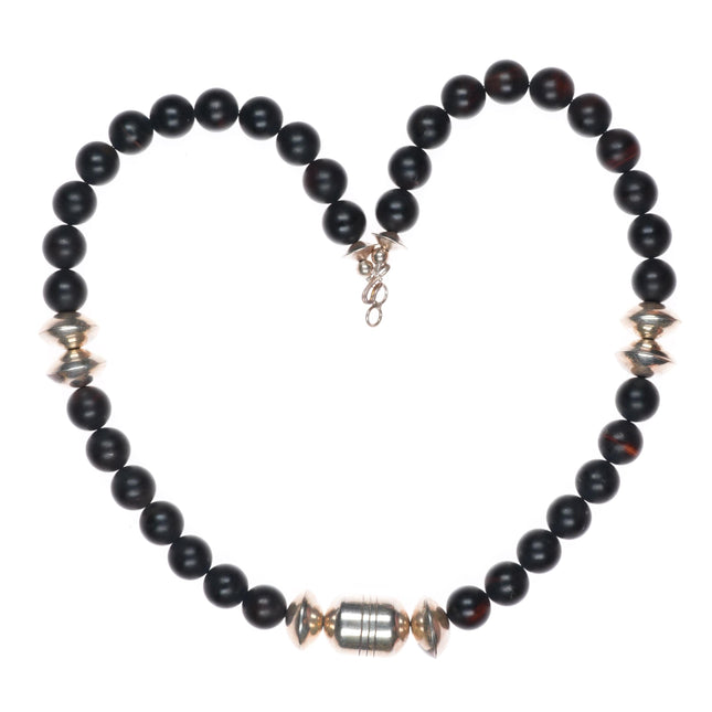 22.5" vintage southwestern sterling silver beaded black stone necklace