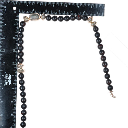 22.5" vintage southwestern sterling silver beaded black stone necklace