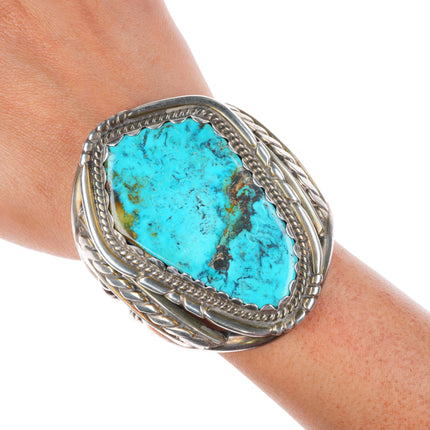 6.5" 50's-60's Huge vintage Navajo heavy sterling silver turquoise cuff bracelet