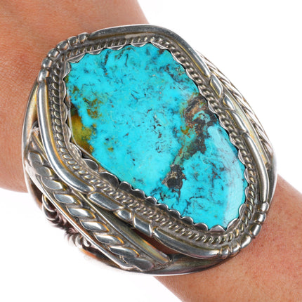 6.5" 50's-60's Huge vintage Navajo heavy sterling silver turquoise cuff bracelet