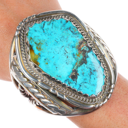 6.5" 50's-60's Huge vintage Navajo heavy sterling silver turquoise cuff bracelet