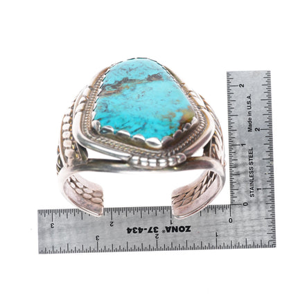6.5" 50's-60's Huge vintage Navajo heavy sterling silver turquoise cuff bracelet