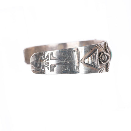 6.5" vintage Navajo Fred Harvey style sterling silver turquoise cuff bracelet
