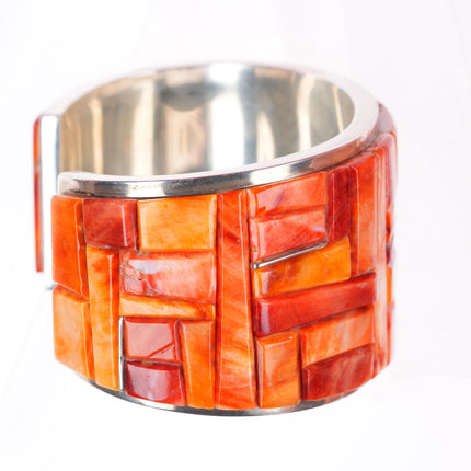 6.6" Peterson Chee Supersmith sterling silver spiny oyster inlay cuff bracelet