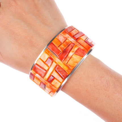 6.6" Peterson Chee Supersmith sterling silver spiny oyster inlay cuff bracelet