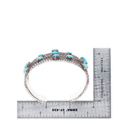 6.5" Ernie Lister Navajo Ingot silver deep stamped  turquoise cuff bracelet