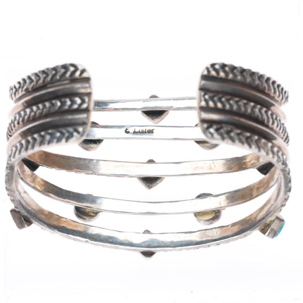 6.5" Ernie Lister Navajo Ingot silver deep stamped  turquoise cuff bracelet