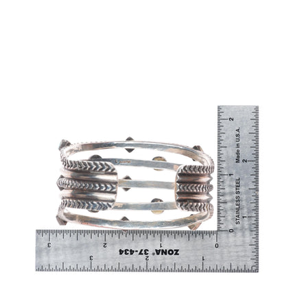 6.5" Ernie Lister Navajo Ingot silver deep stamped  turquoise cuff bracelet