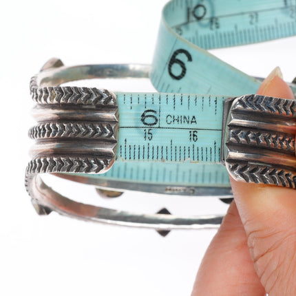 6.5" Ernie Lister Navajo Ingot silver deep stamped  turquoise cuff bracelet
