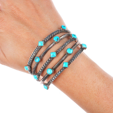 6.5" Ernie Lister Navajo Ingot silver deep stamped  turquoise cuff bracelet