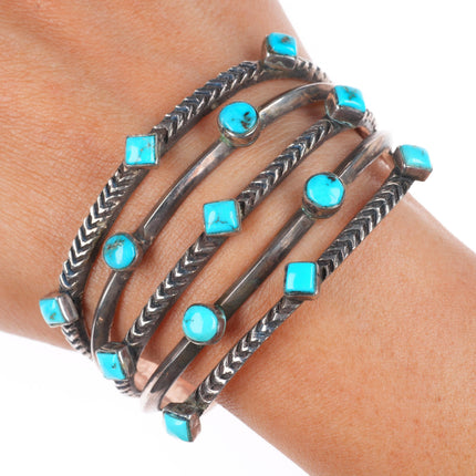6.5" Ernie Lister Navajo Ingot silver deep stamped  turquoise cuff bracelet