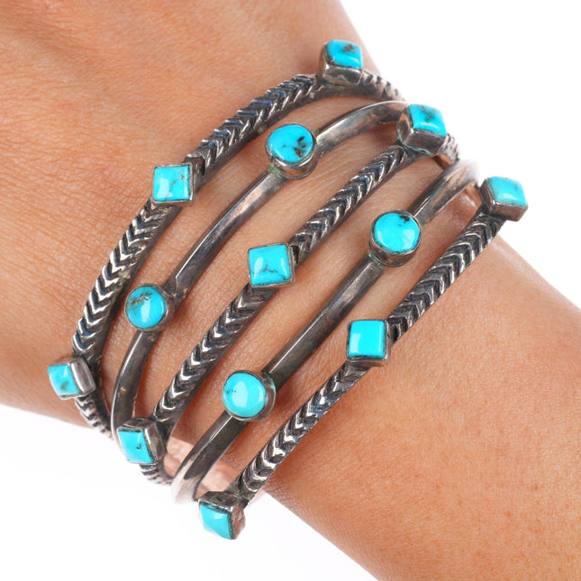 6.5" Ernie Lister Navajo Ingot silver deep stamped  turquoise cuff bracelet