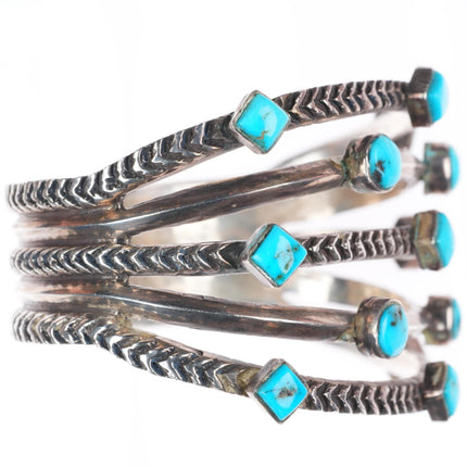 6.5" Ernie Lister Navajo Ingot silver deep stamped  turquoise cuff bracelet