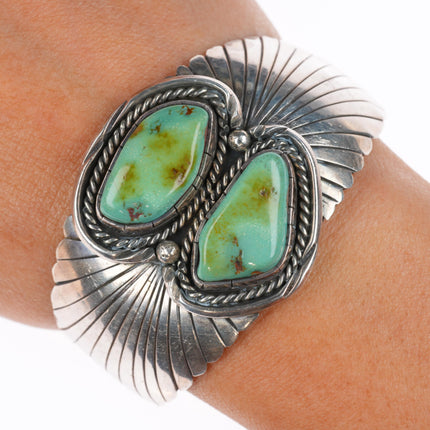 6.25" Brenda Pete Navajo sterling silver green turquoise cuff bracelet