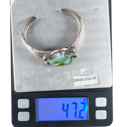 6.25" Brenda Pete Navajo sterling silver green turquoise cuff bracelet