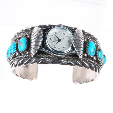 6" Orville Tsinnie Navajo sterling silver watch row cuff bracelet nice turquoise