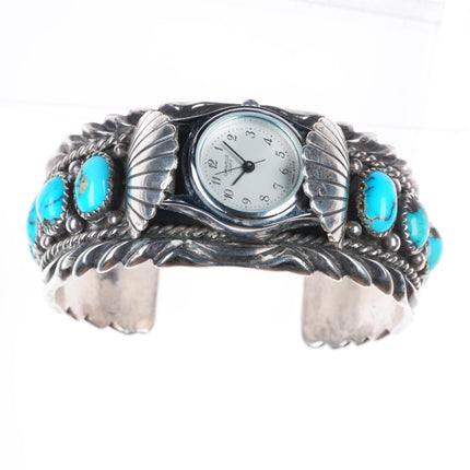 6" Orville Tsinnie Navajo sterling silver watch row cuff bracelet nice turquoise