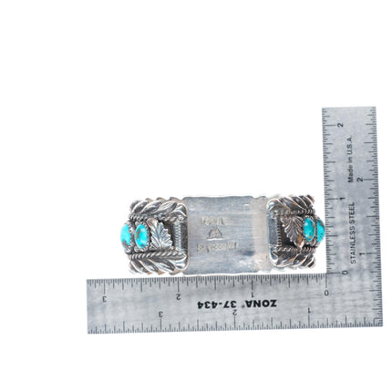 6" Orville Tsinnie Navajo sterling silver watch row cuff bracelet nice turquoise
