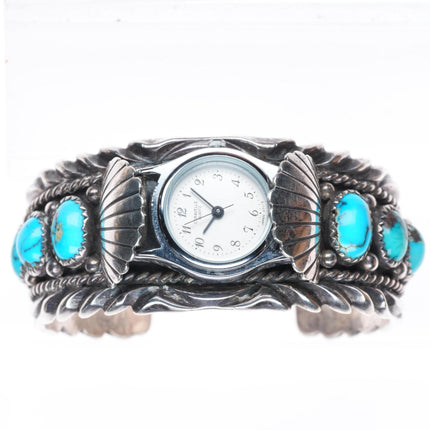 6" Orville Tsinnie Navajo sterling silver watch row cuff bracelet nice turquoise