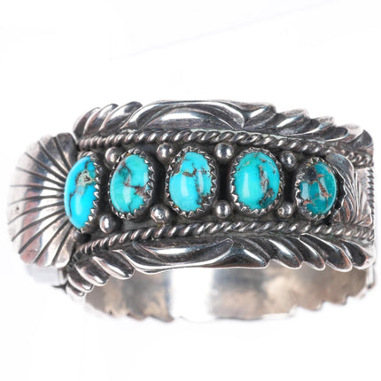 6" Orville Tsinnie Navajo sterling silver watch row cuff bracelet nice turquoise