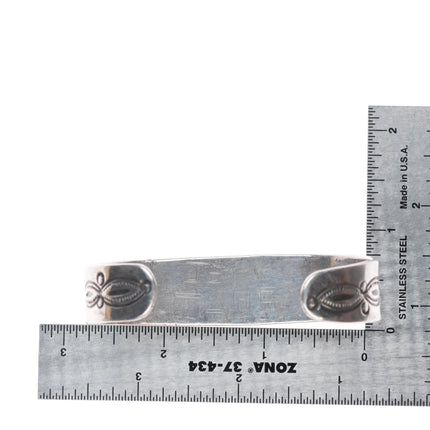 7" c1930's vintage Navajo sterling silver square turquoise row cuff bracelet