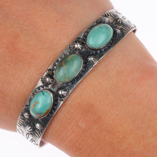 6.3" c1930's-40's Navajo Fred Harvey sterling silver turquoise cuff bracelet