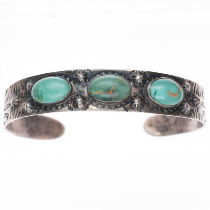 6.3" c1930's-40's Navajo Fred Harvey sterling silver turquoise cuff bracelet