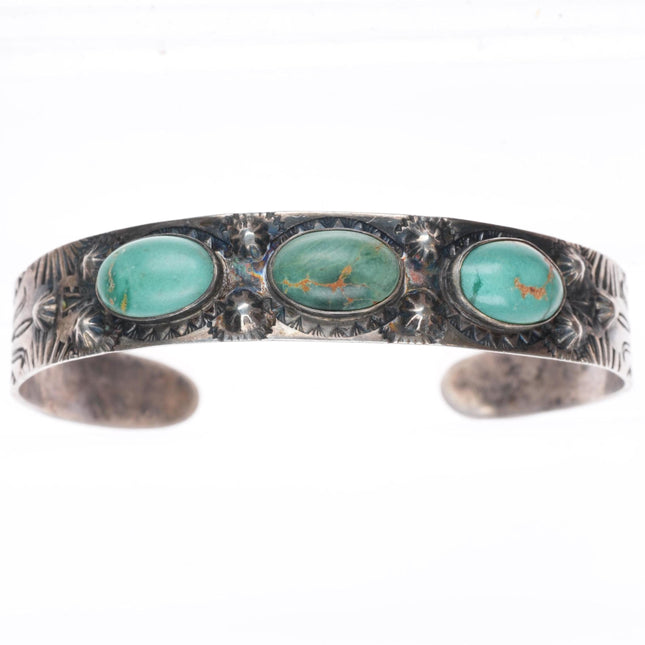 6.3" c1930's-40's Navajo Fred Harvey sterling silver turquoise cuff bracelet