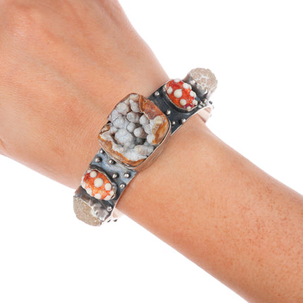 6.6" Victoria Masse Stoll southwestern sterling silver agate cuff bracelet