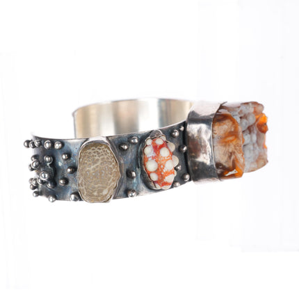 6.6" Victoria Masse Stoll southwestern sterling silver agate cuff bracelet