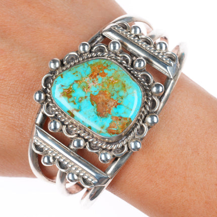 6.75" vintage southwestern sterling silver cuff bracelet with nice turquoise