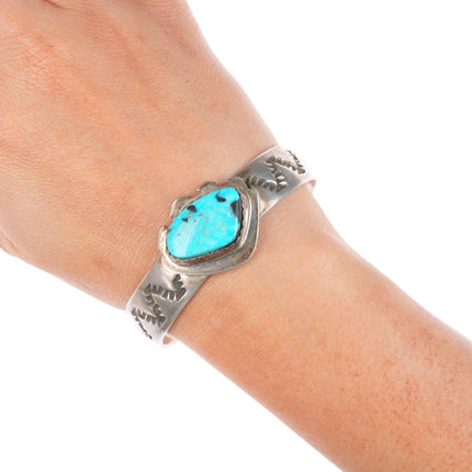 6.7" vintage Navajo sterling silver turquoise cuff bracelet CB