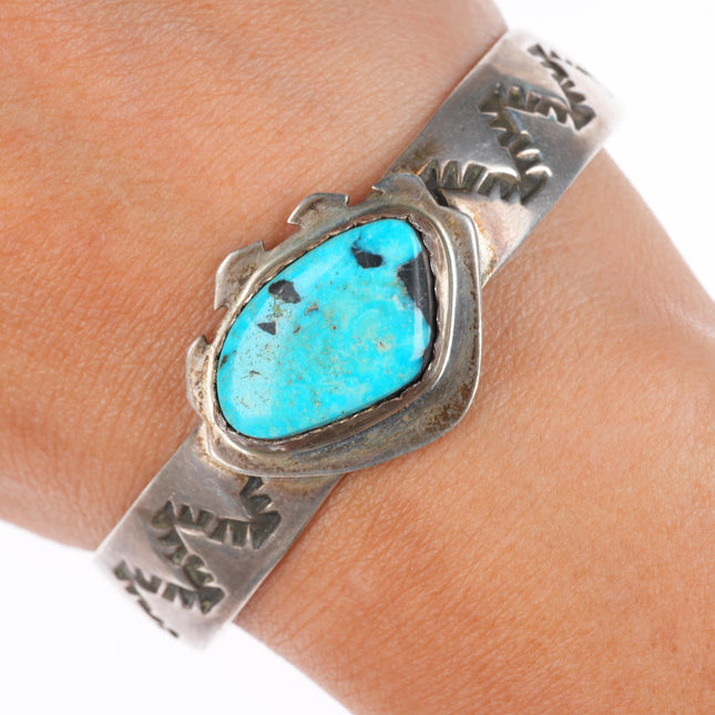 6.7" vintage Navajo sterling silver turquoise cuff bracelet CB