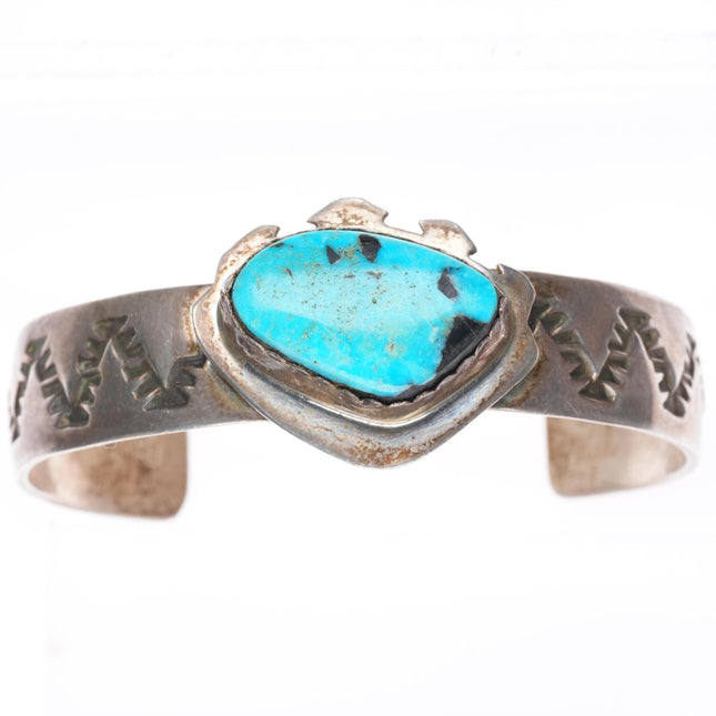 6.7" vintage Navajo sterling silver turquoise cuff bracelet CB