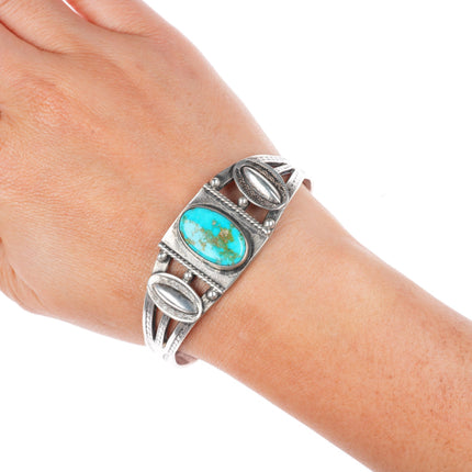 6.6" c1940's vintage Navajo sterling silver Fred Harvey cuff bracelet turquoise