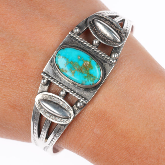 6.6" c1940's vintage Navajo sterling silver Fred Harvey cuff bracelet turquoise