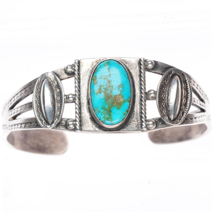 6.6" c1940's vintage Navajo sterling silver Fred Harvey cuff bracelet turquoise
