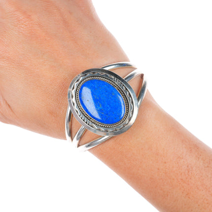6.25" Esther Wood Navajo sterling silver denim Lapis cuff bracelet
