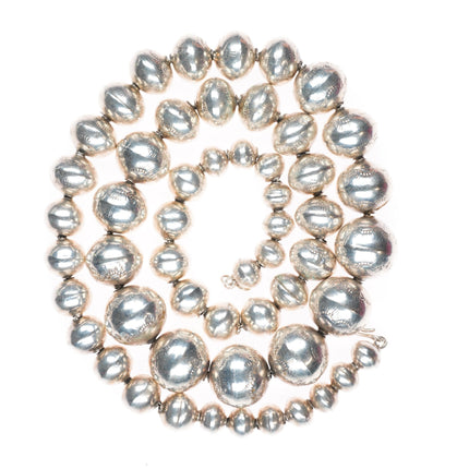 28.5" Vintage hand stamped Navajo pearl handmade beads sterling silver necklace