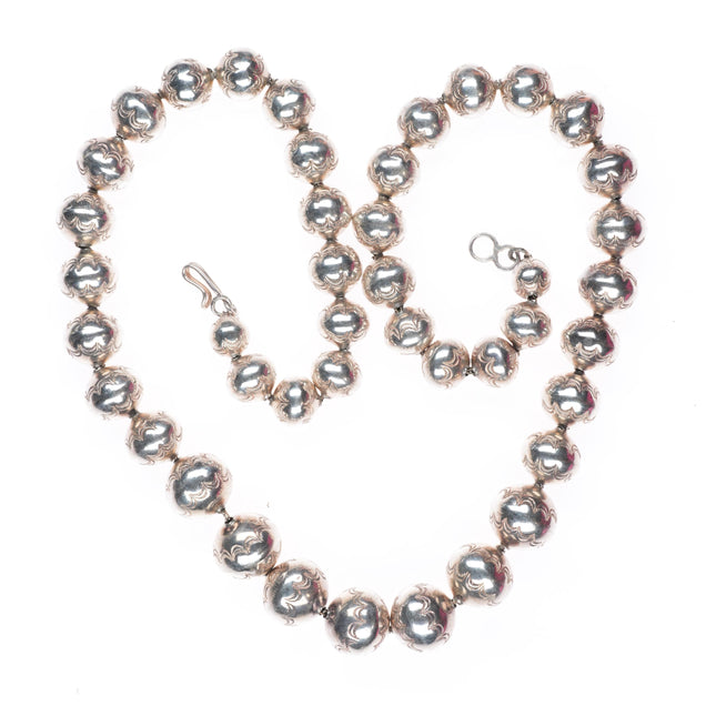 24.5" vintage Navajo pearls hand stamped handmade beads sterling silver necklace