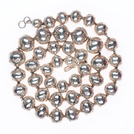 24.5" vintage Navajo pearls hand stamped handmade beads sterling silver necklace