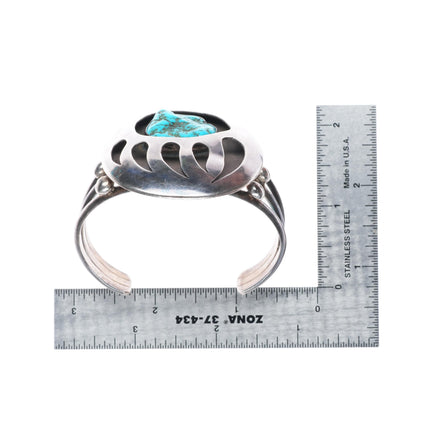 6.4" heavy vintage Navajo sterling silver turquoise bear paw cuff bracelet
