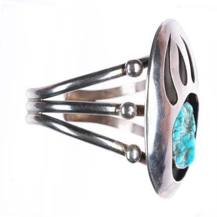 6.4" heavy vintage Navajo sterling silver turquoise bear paw cuff bracelet